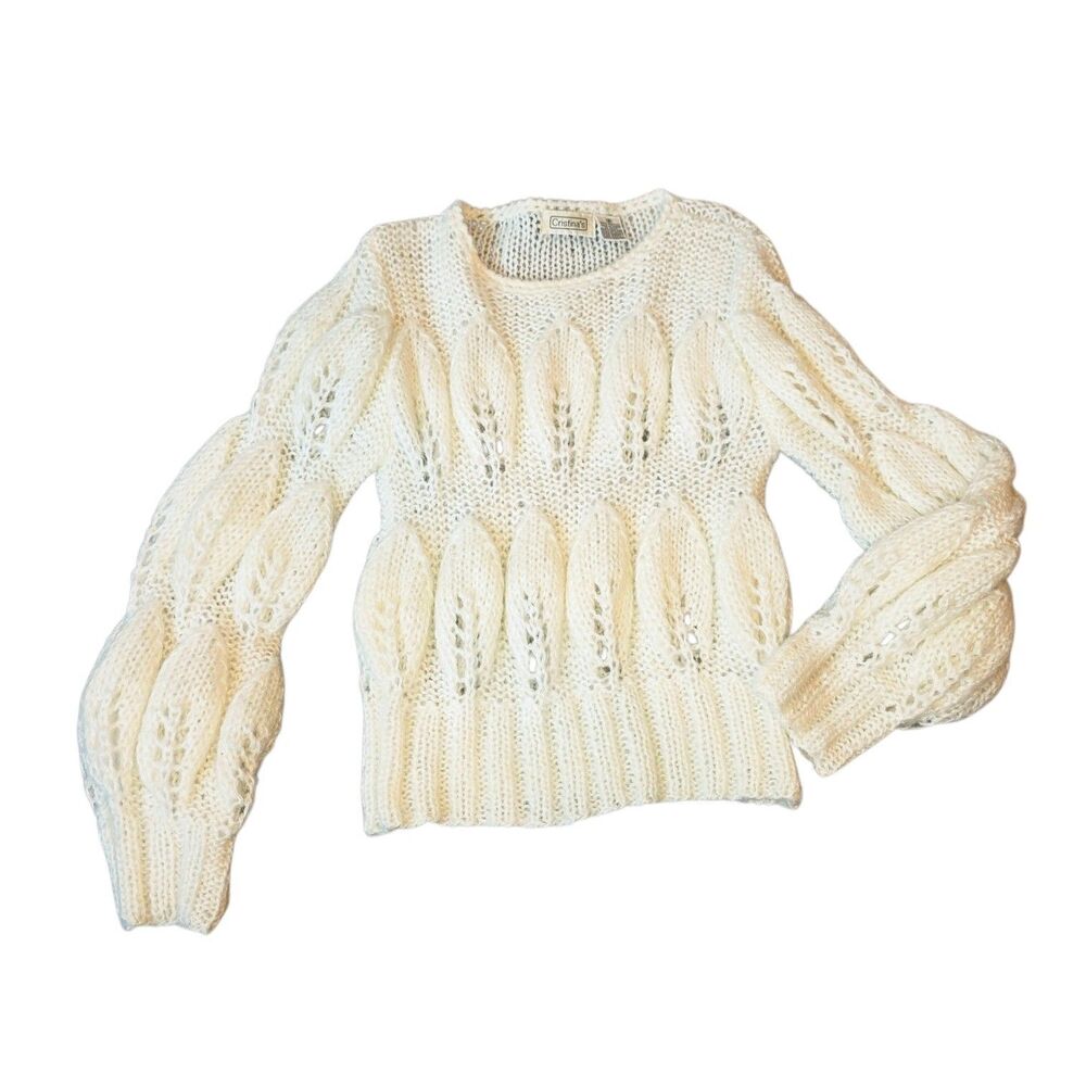 Cristina's Sz S True Vintage 80's Bubble Sleeves Cream Pullover Knit Sweater